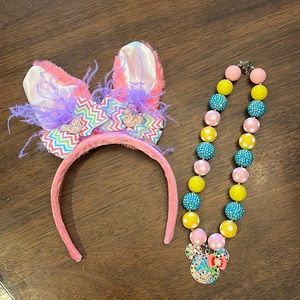 Handmade Minnie Bunny Ear Headband and Necklace